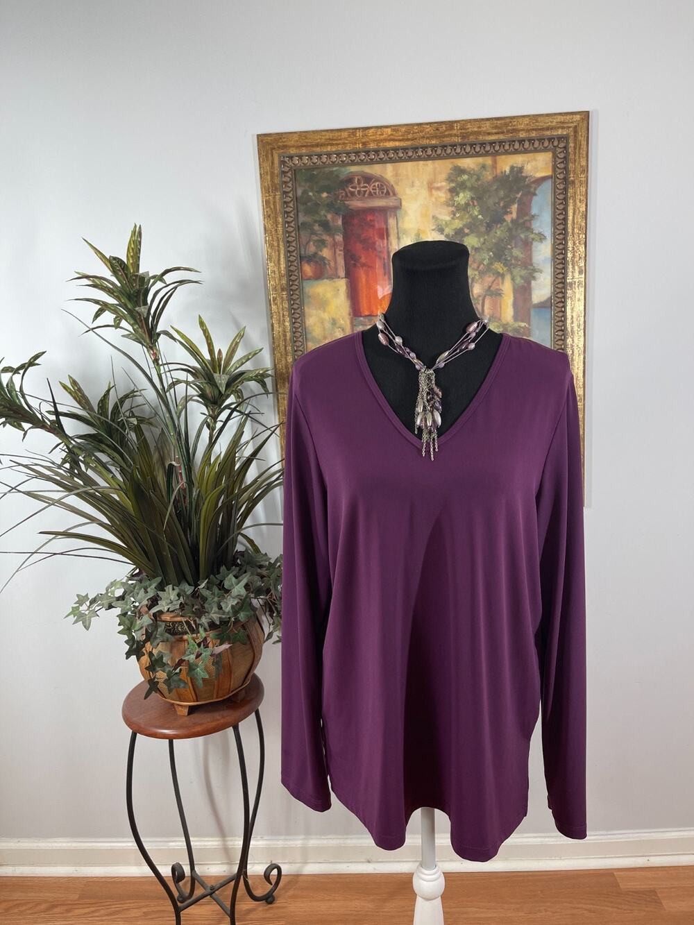 Susan Graver T Shirt Womens Large Purple Tunic‎ Long Sleeve Wardrobe Essential